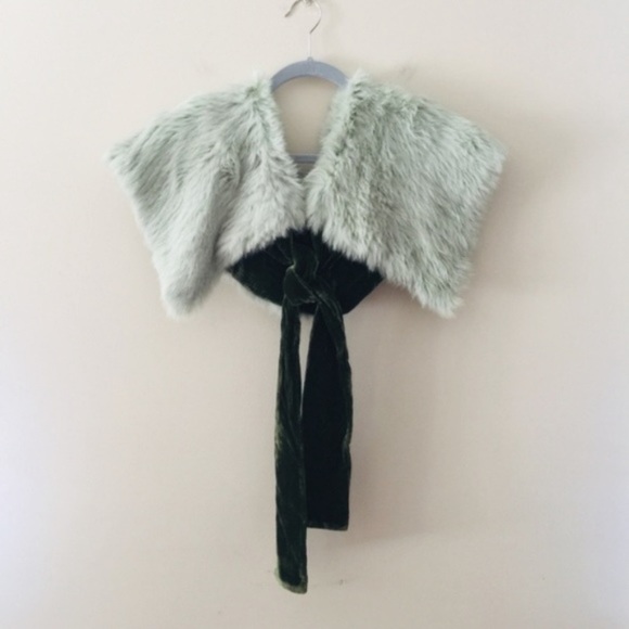Arden B Jackets & Blazers - Arden B Genuine Rabbit Fur Green Velvet Stole